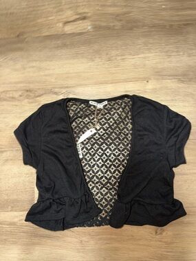 Moral Fiber Black Cropped Lace-Back Cardigan